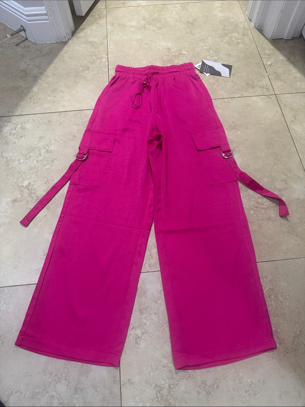 Kids Wide-Leg Cargo Pants - Bright Pink